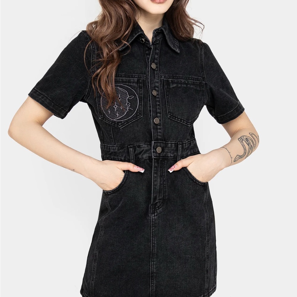 Disturbia Invictus Denim Mini Shirt Dress